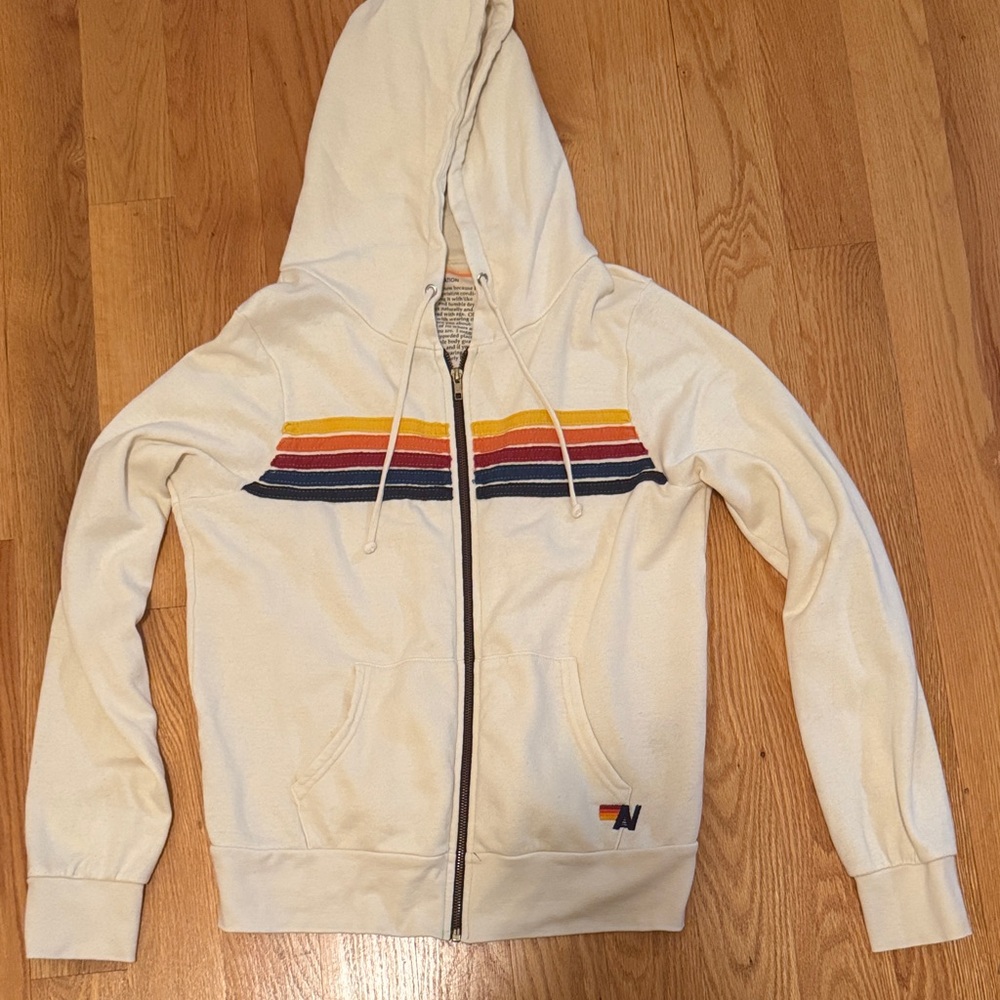 Aviator Nation 5-Stripe Hoodie Vintage White M